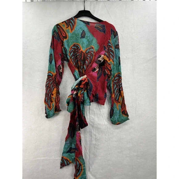 Anthropologie Conditions Apply Sleek Wrap Blouse Red Montif - Picture 10 of 12